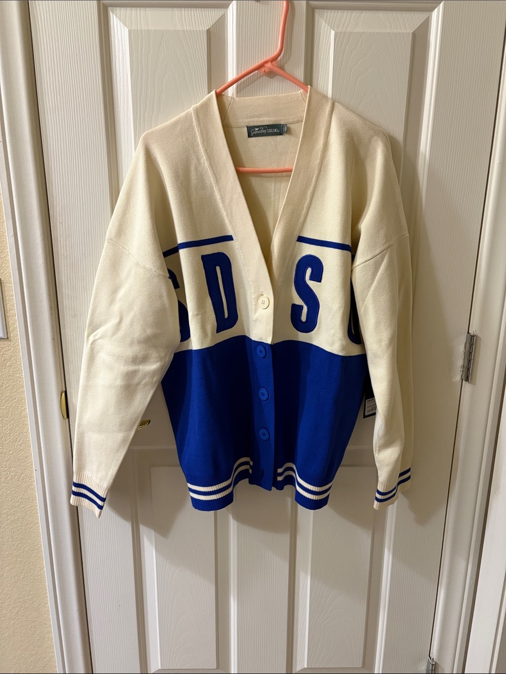 South Dakota State University Cream & Royal Blue Lettered Knit Cardigan